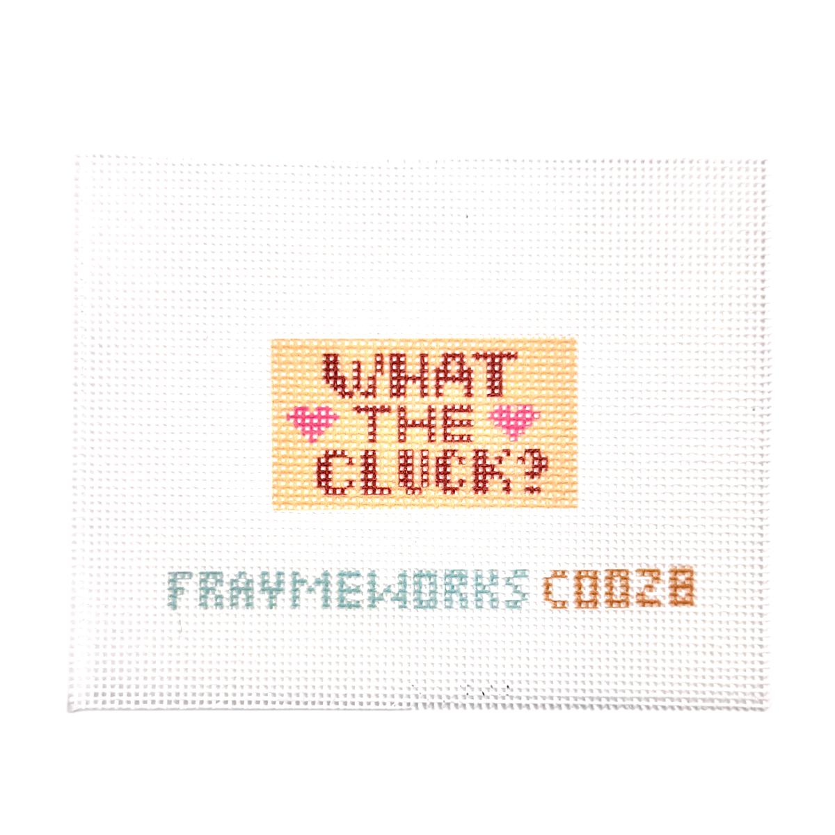 Fraymeworks-What the Cluck Gold 1.25"x 2.25" Mini Needlepoint Canvas-embroidery pattern-gather here online