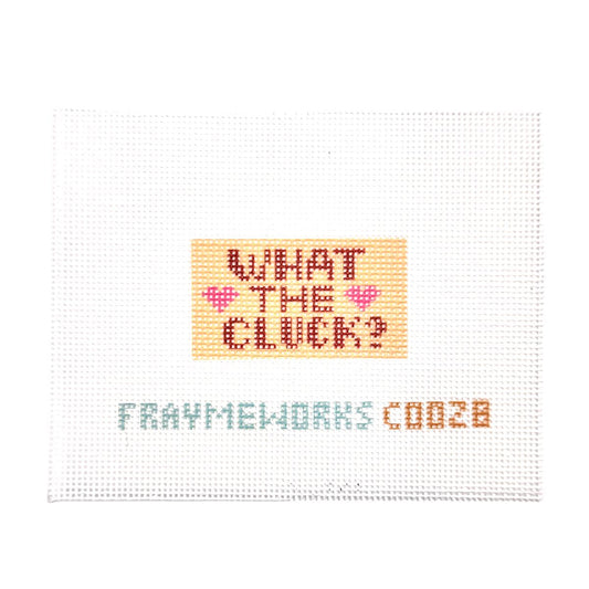 Fraymeworks-What the Cluck Gold 1.25"x 2.25" Mini Needlepoint Canvas-embroidery pattern-gather here online