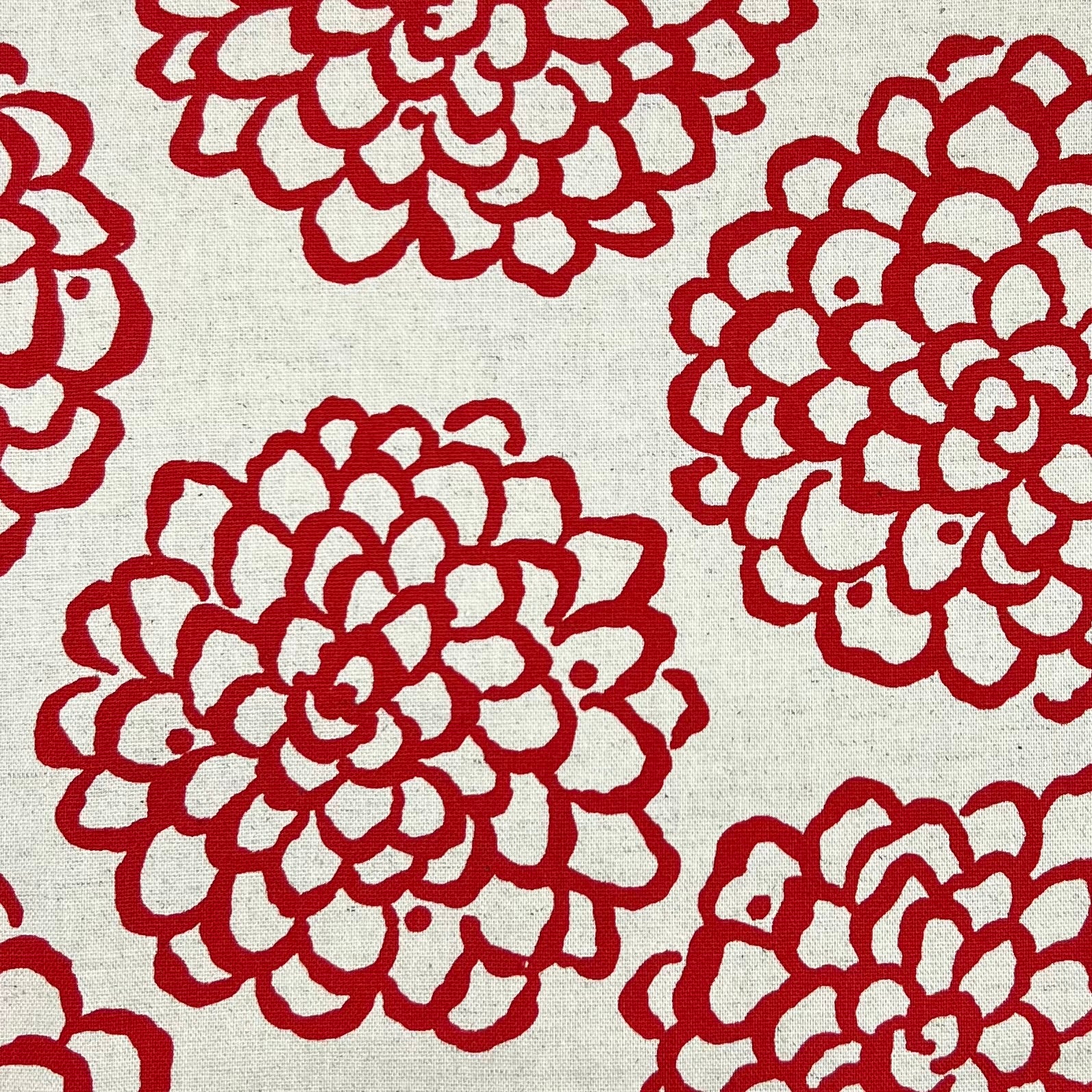 Kobayashi-Red Printed Mums on Cotton/Linen Canvas-fabric-gather here online