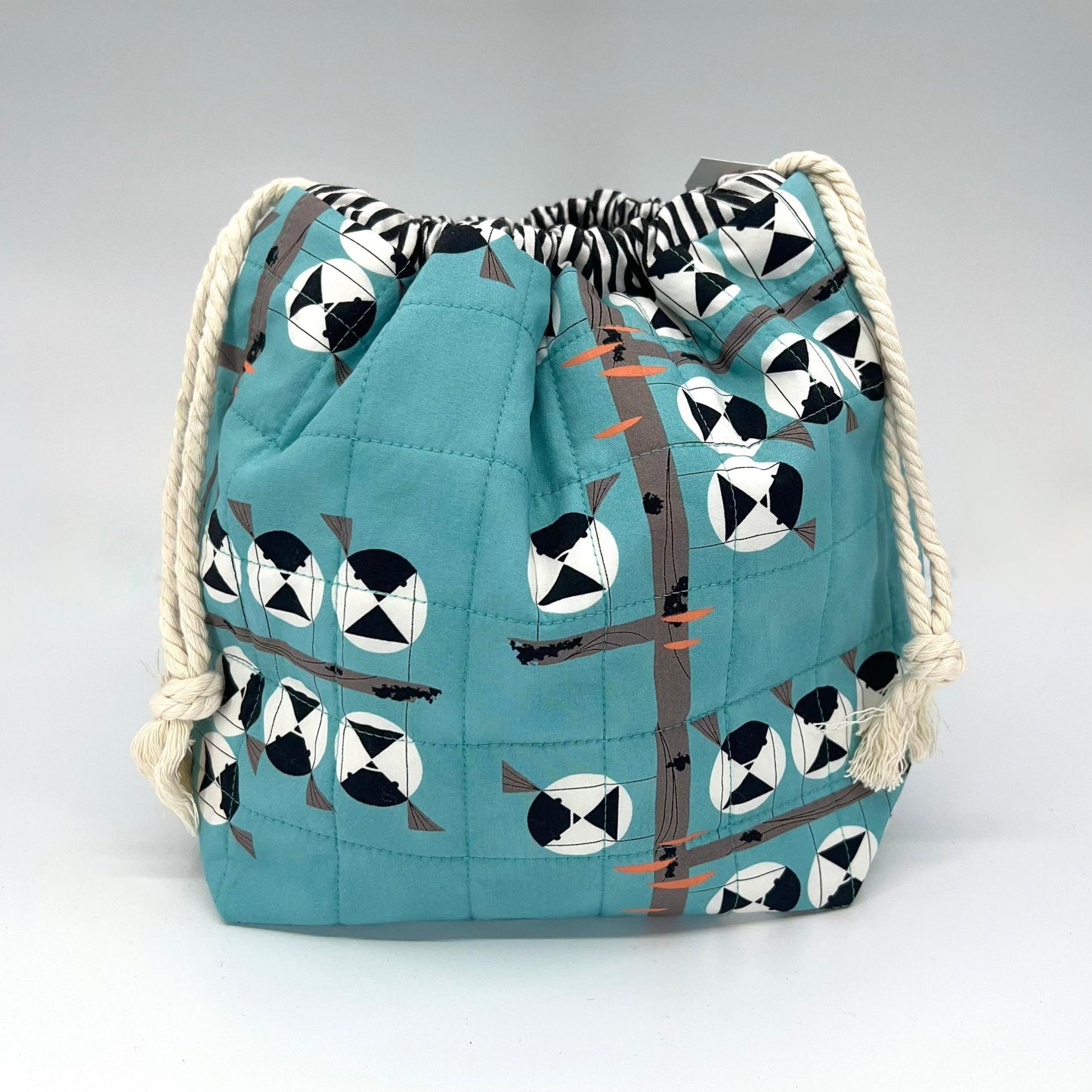 Denise Snow Williams-One of a Kind Drawstring Project Bags-craft organizer-Medium - Quilted Chickadees w/ Int Zip Pocket-gather here online