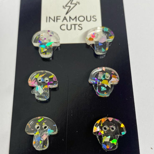 Infamous Cuts-1/2" Confetti Glitter Mushroom Acrylic Button Card-button-gather here online