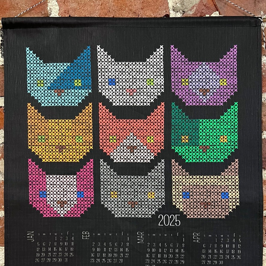 gather here-2025 Tea Towel Calendar - Cat Cross-Stitch-tea towel calendar-gather here online