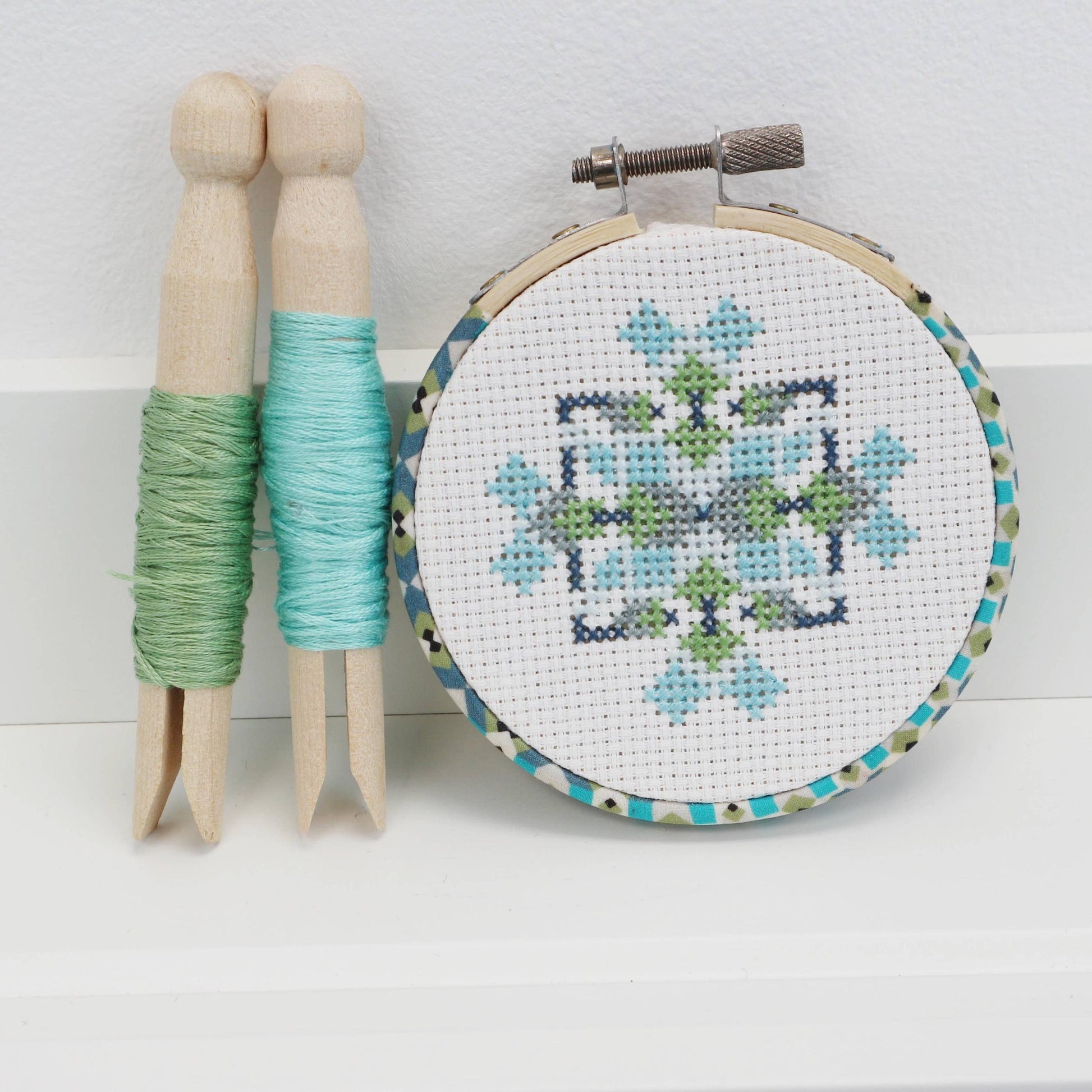 Stitchkits Crafts-Mini Geometric Cross Stitch Kit, 3" Hoop-xstitch kit-gather here online