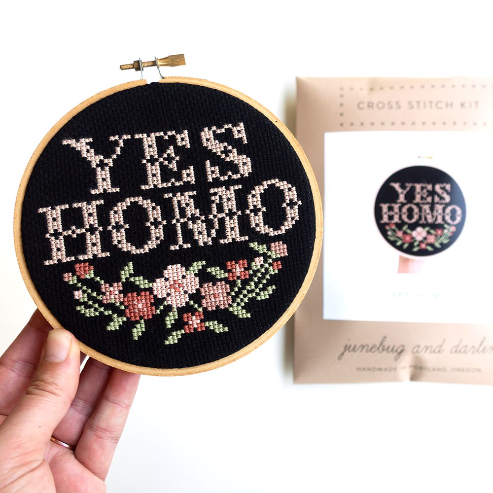 Junebug and Darlin-Yes Homo, 5" Cross Stitch Kit-xstitch kit-gather here online