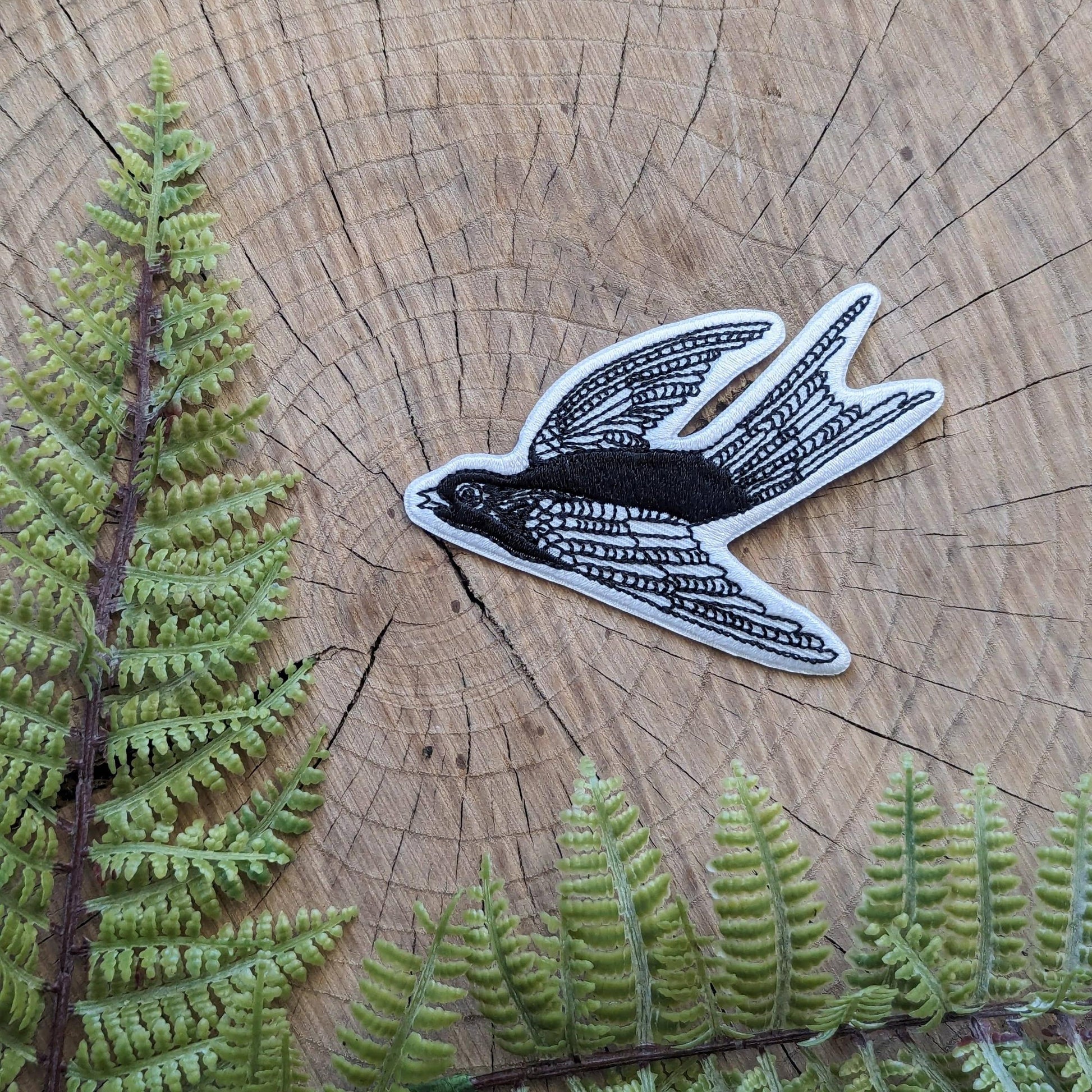 ilikesara-Black & White Flying Bird Iron-On Patch-patches + pins-gather here online