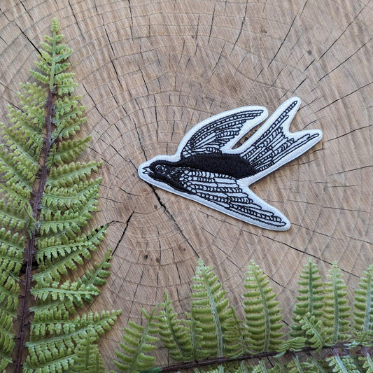 ilikesara-Black & White Flying Bird Iron-On Patch-patches + pins-gather here online