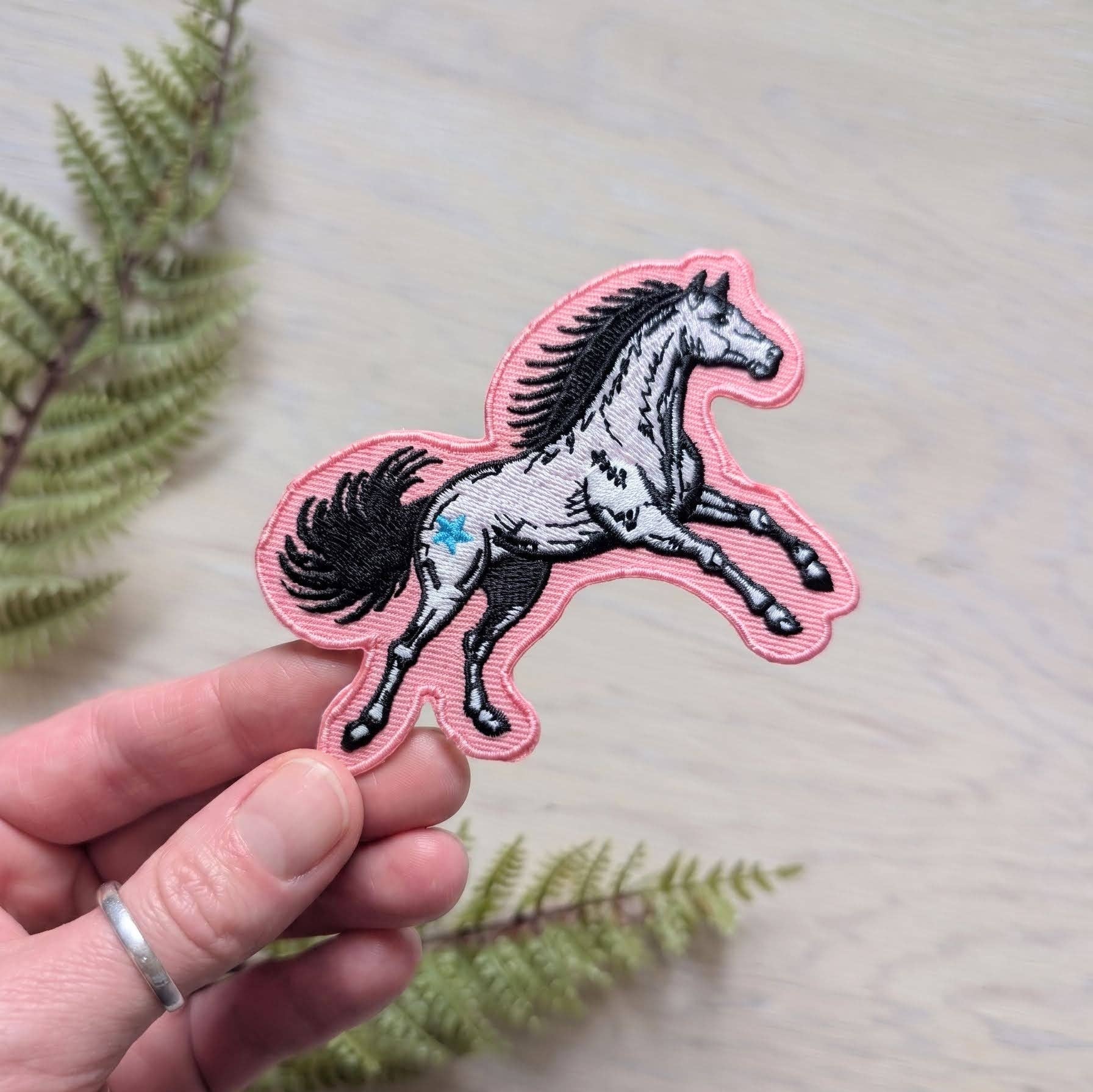 ilikesara-Pink Star Horse Iron-On Patch-patches + pins-gather here online