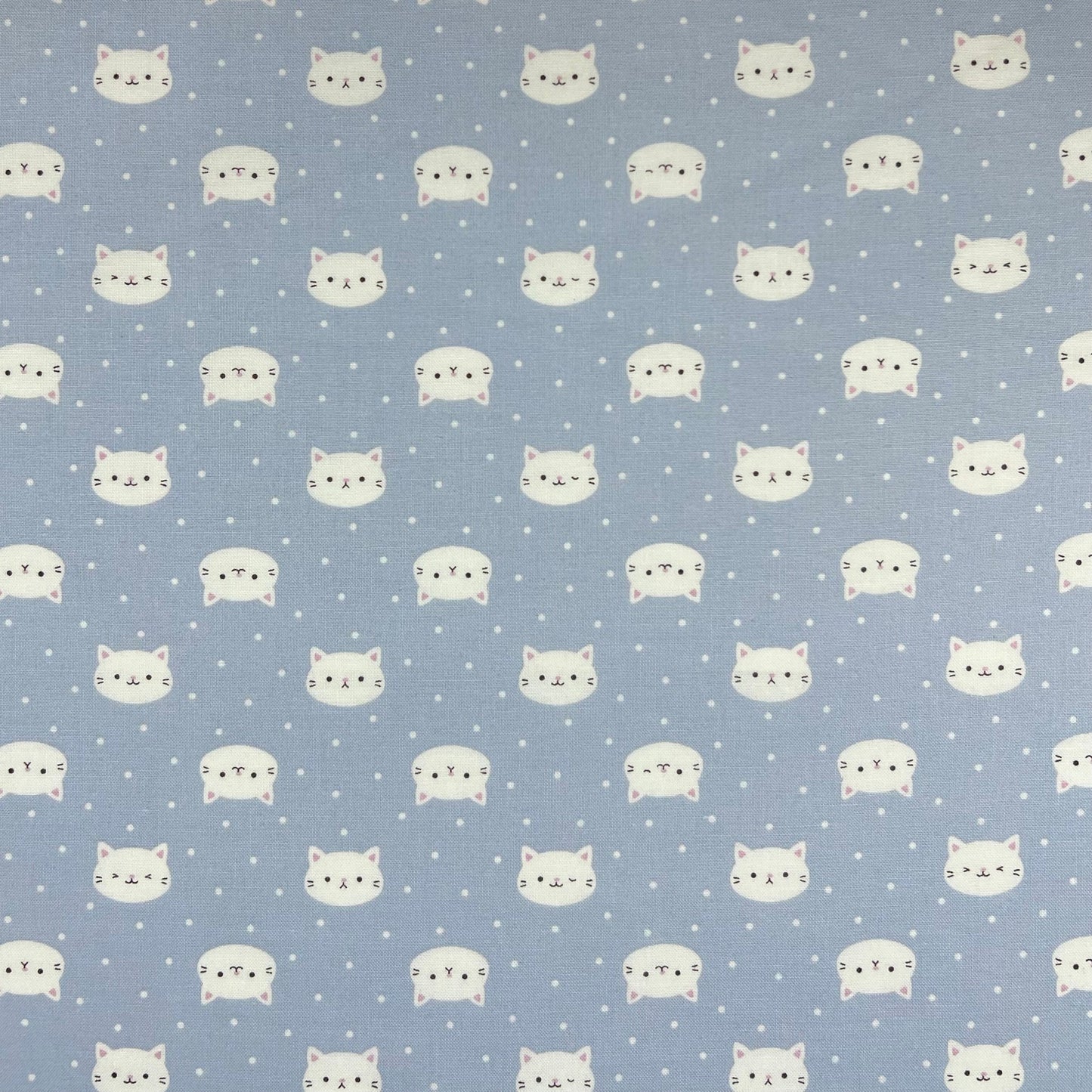 Cosmo-Soft Blue Cat Faces on Cotton Sheeting-fabric-gather here online