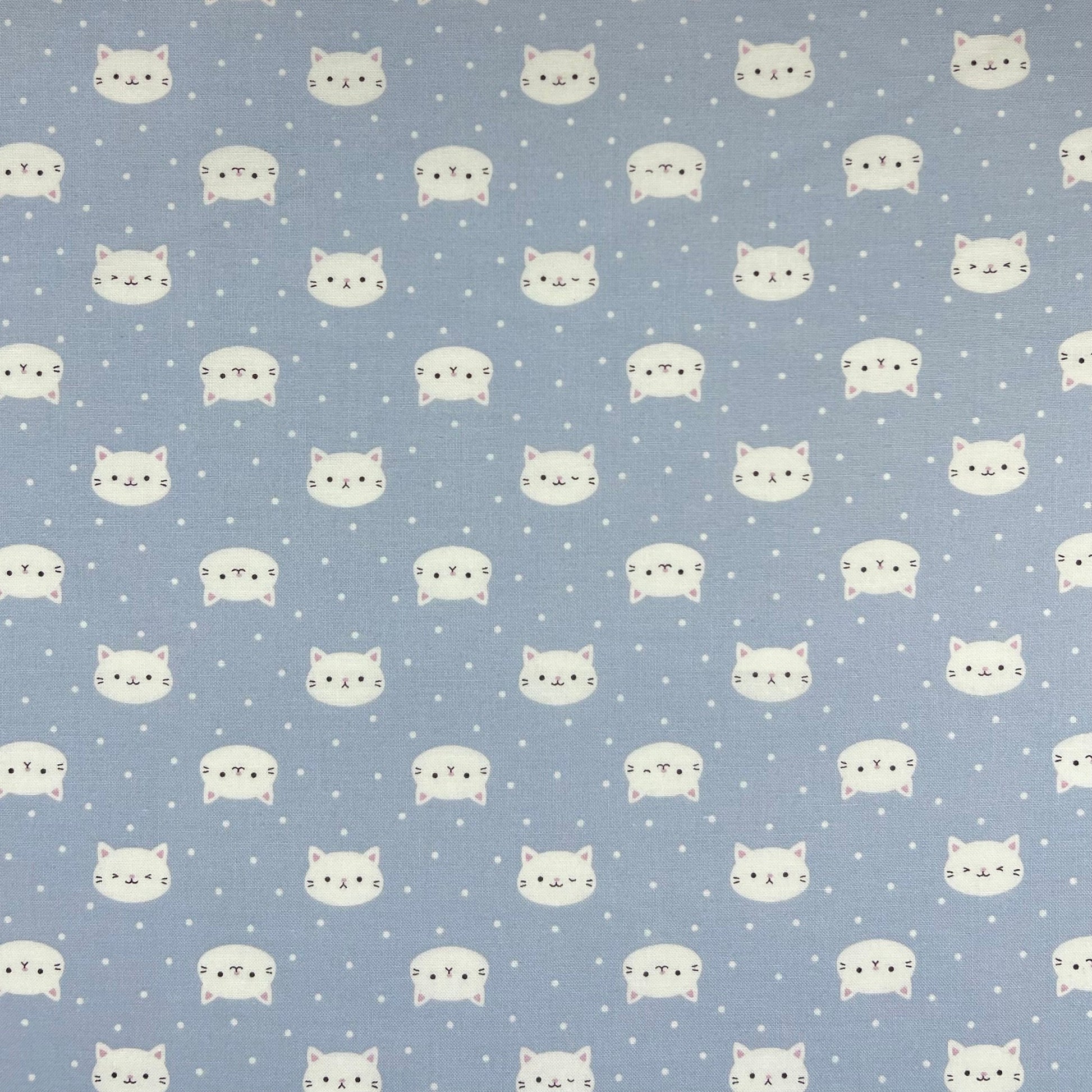 Cosmo-Soft Blue Cat Faces on Cotton Sheeting-fabric-gather here online