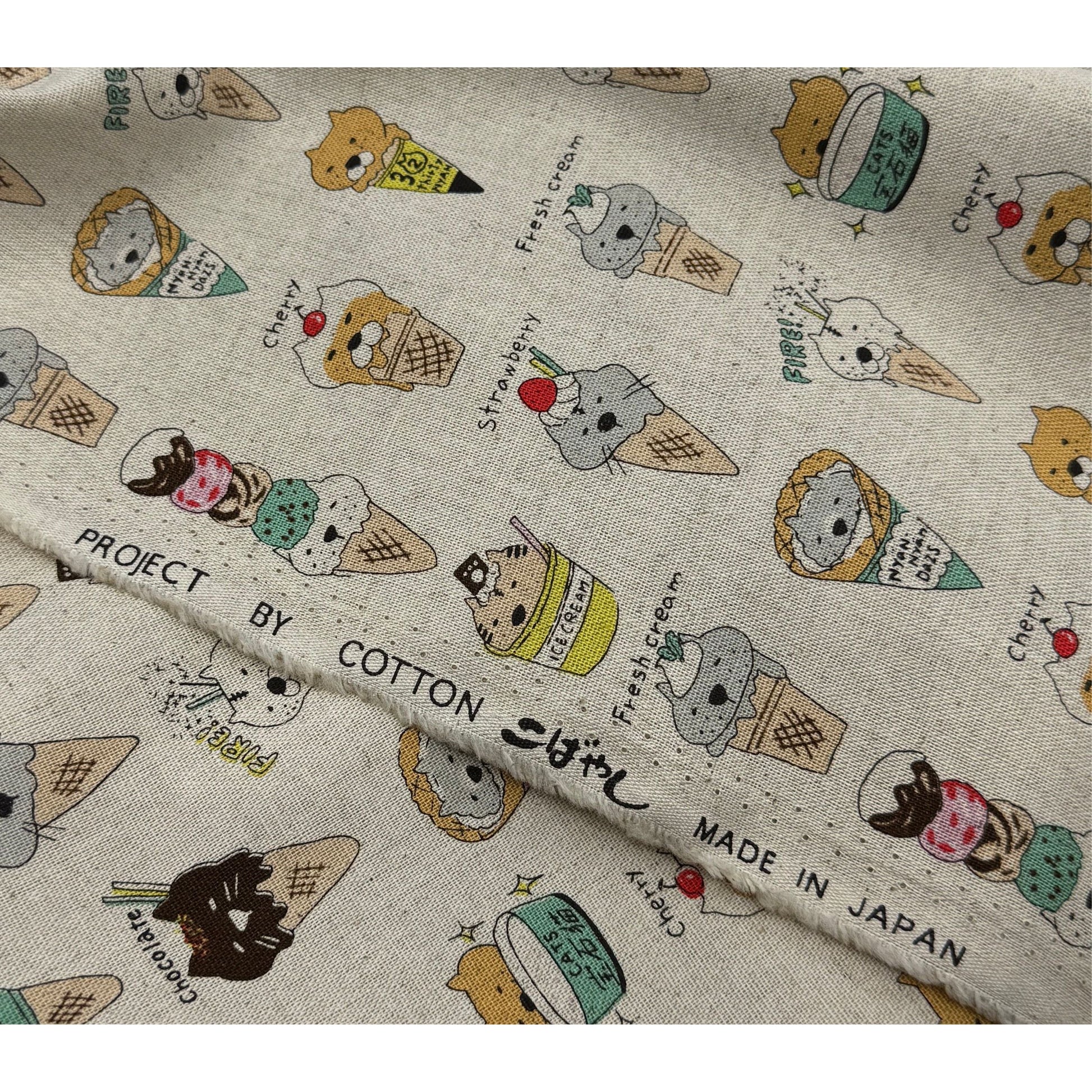 Kobayashi-Cat Ice Cream Cones on Cotton/Linen Canvas-fabric-gather here online