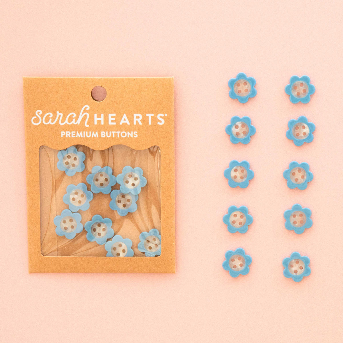 Sarah Hearts-Blue Daisy Small 5/8" Buttons-button-gather here online