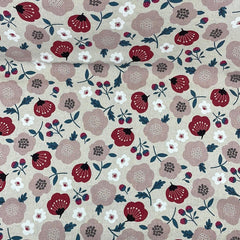 Good Taste-Stamped Pink Flowers on Natural Cotton Sheeting-fabric-gather here online
