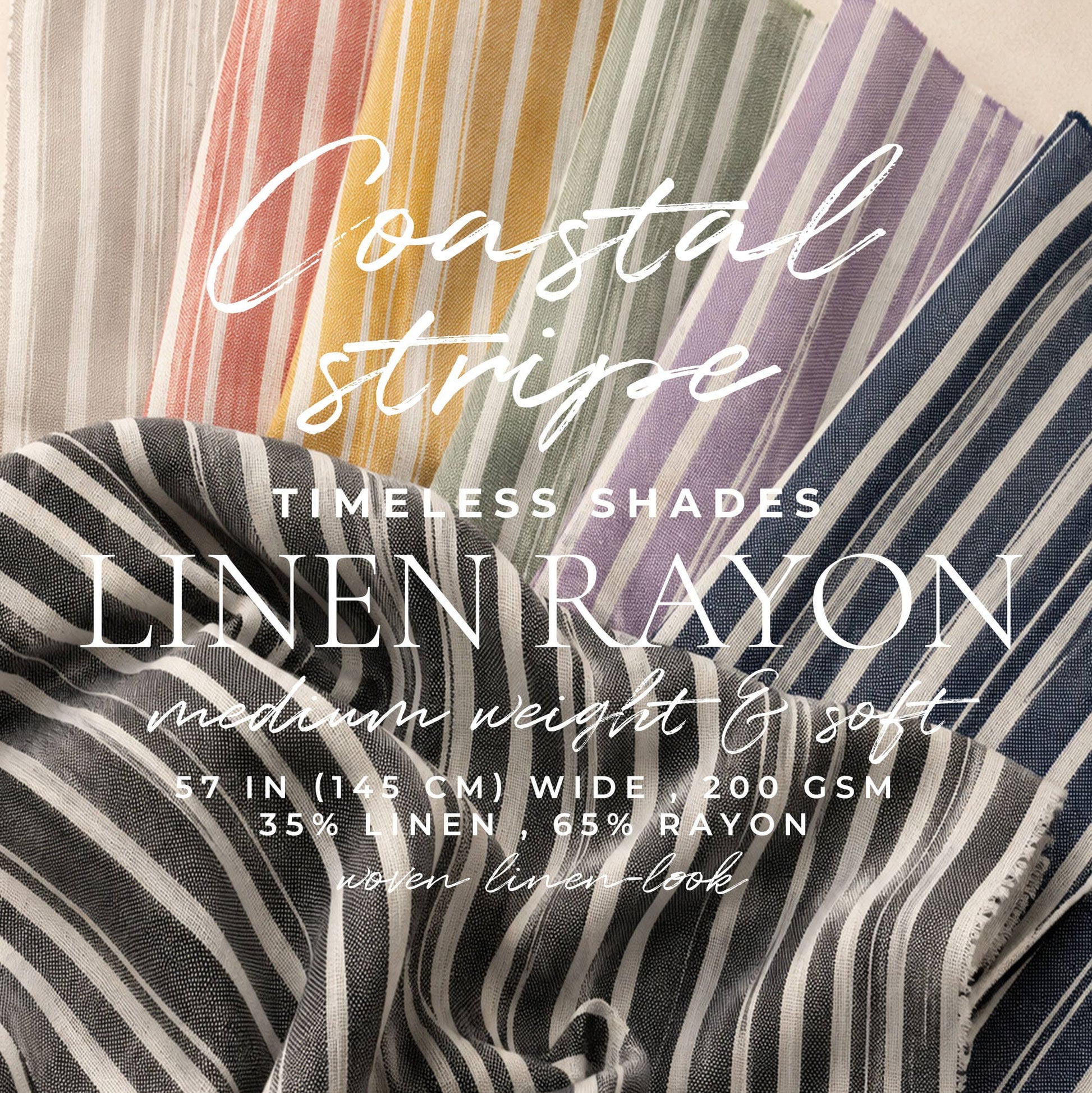 Secret Spark-Coastal Stripe Linen Rayon-fabric-gather here online