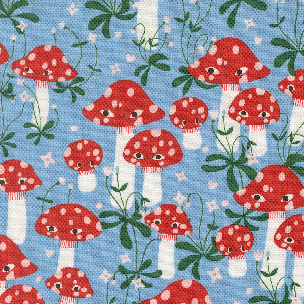 Moda-Mushrooms Sky-fabric-gather here online