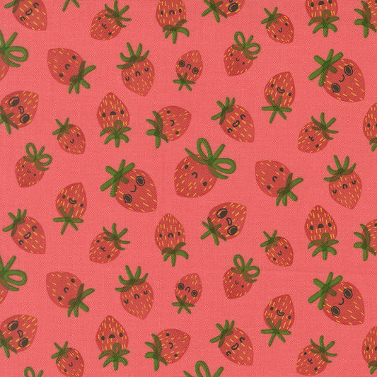 Moda-Strawberries Coral-fabric-gather here online