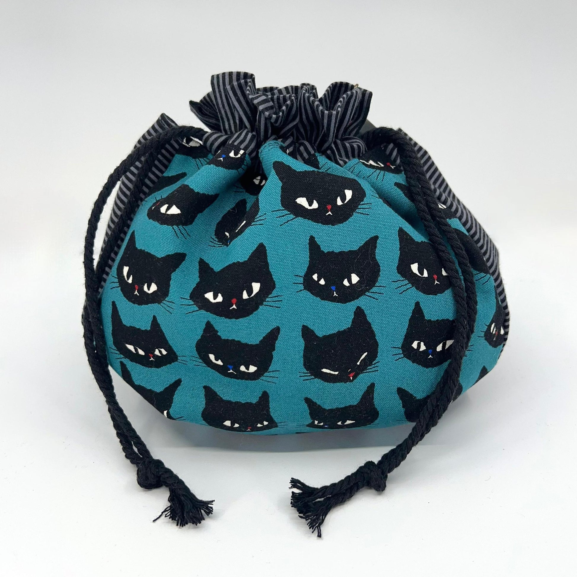 Denise Snow Williams-One of a Kind Drawstring Project Bags-craft organizer-Medium Half-Moon - Black Cat Faces w/ Int Zip Pocket-gather here online