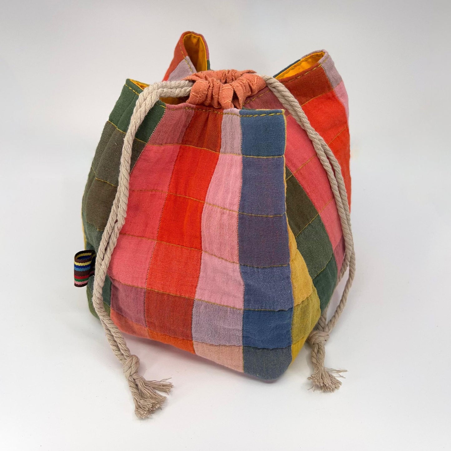 Denise Snow Williams-One of a Kind Drawstring Project Bags-craft organizer-Large Square Bottom - Soft Carnival w/ Int Zip Pocket-gather here online