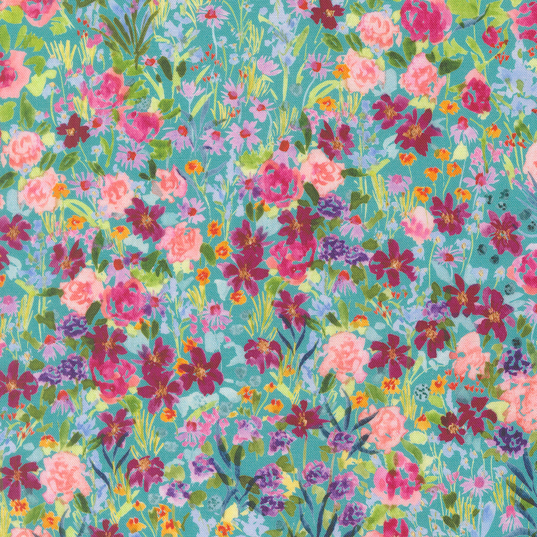 Moda-Garden Glitter Turquoise-fabric-gather here online
