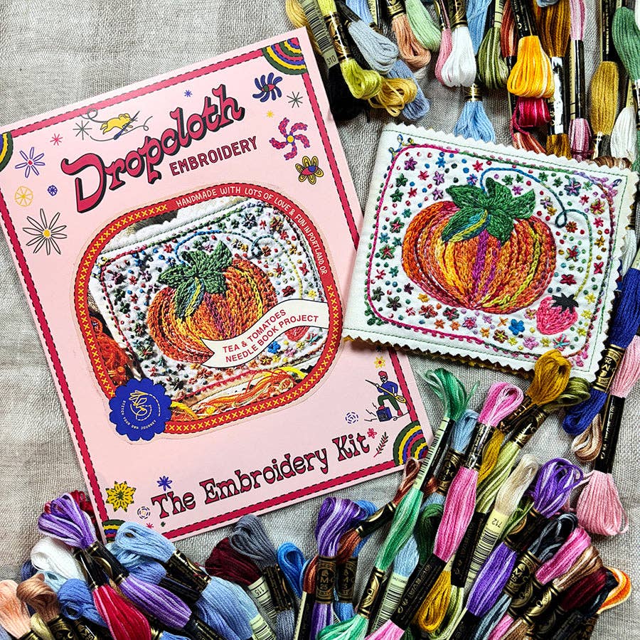 Dropcloth Samplers-Tea & Tomatoes Needlebook Kit-embroidery kit-gather here online