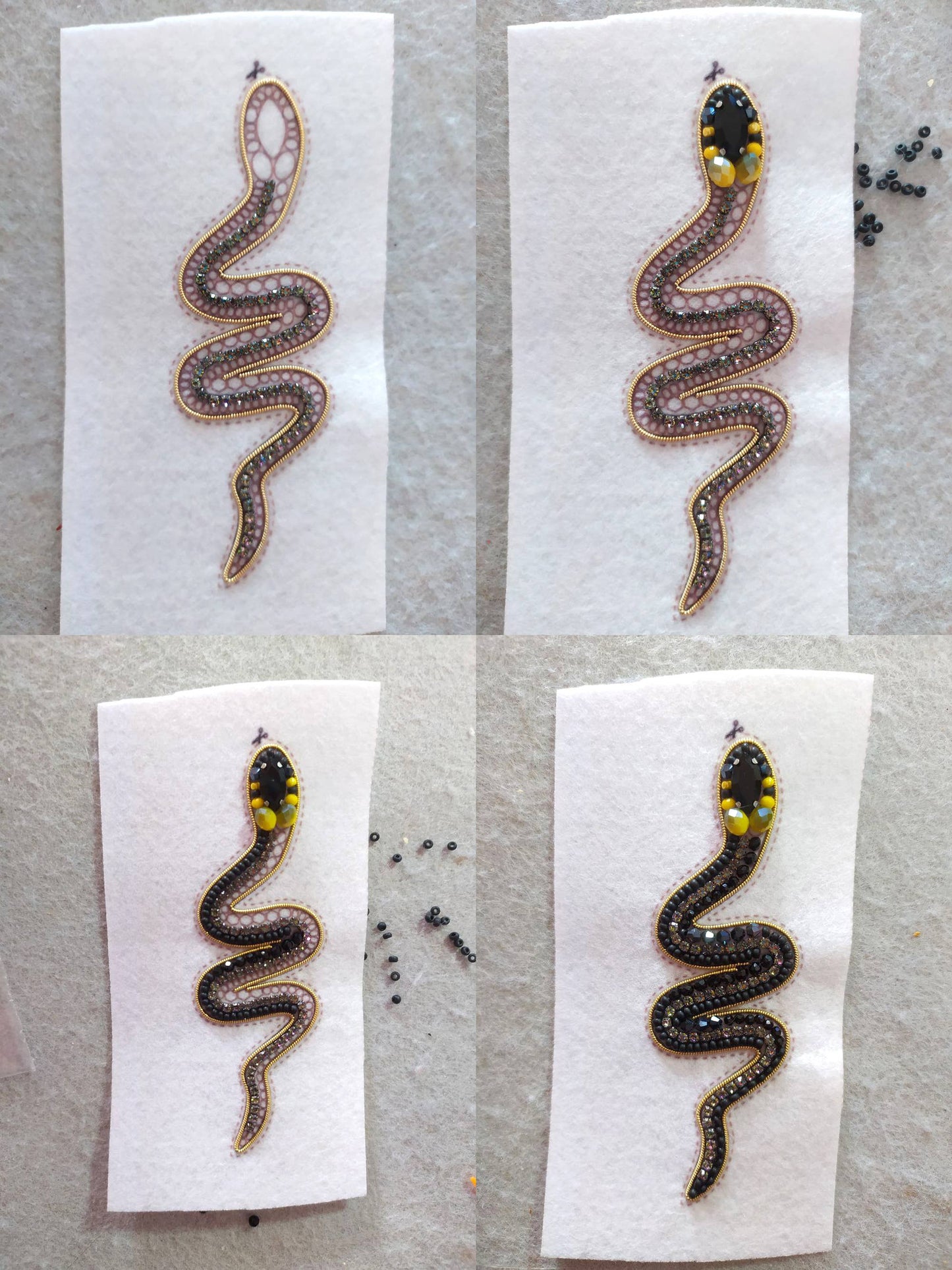 Bead Embroidery Kit: Grass Snake Brooch DIY Craft Set
