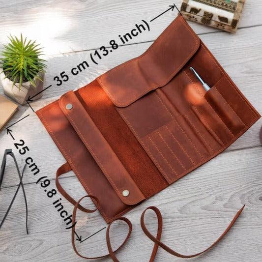 Pikore-Leather Knitting Needle Case - Brown-knitting notion-gather here online