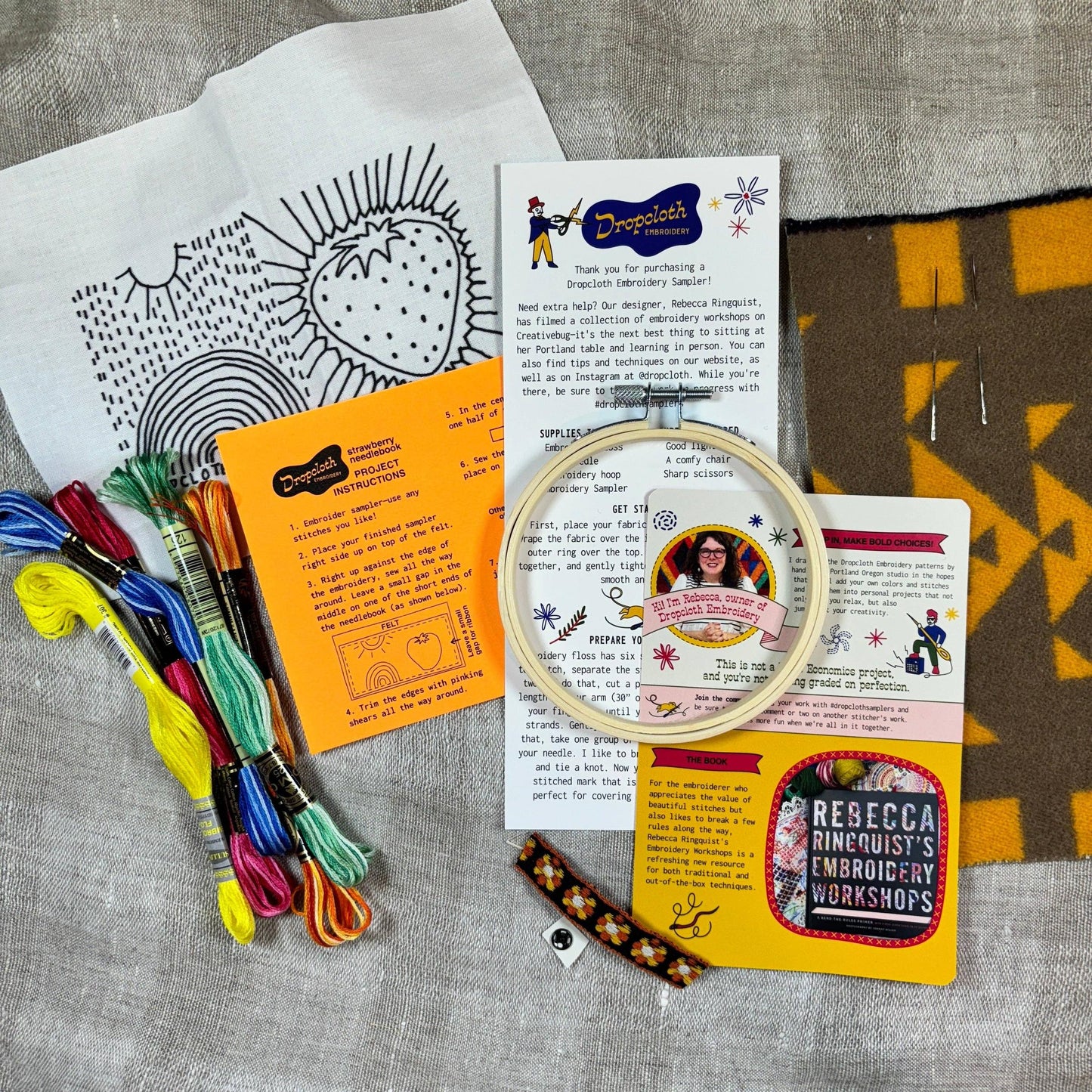 Dropcloth Samplers-Strawberry Needlebook Kit-embroidery kit-gather here online