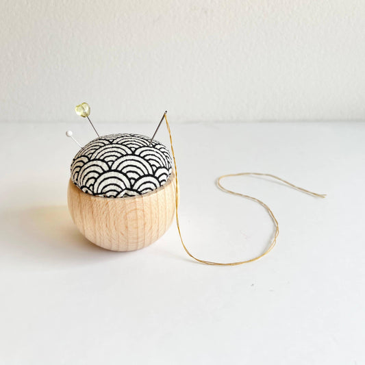 Hiro-Simple Wood Pincushion - Seigaiha (Wave)-sewing notion-gather here online