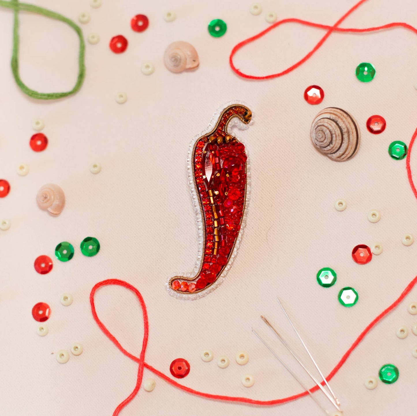 Bead Embroidery Brooch Kit: Chili Pepper DIY Craft