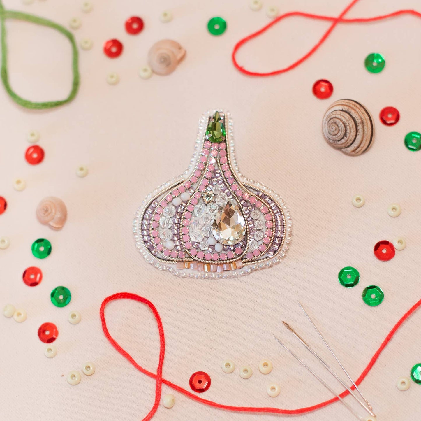 Bead Embroidery Brooch Kit: Garlic DIY Craft Beading
