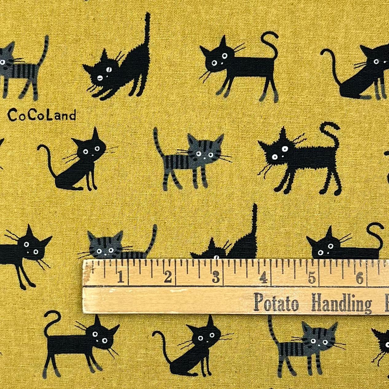 Hishiei-Cocoland Large Black Cats on Cotton/Linen Canvas-fabric-gather here online