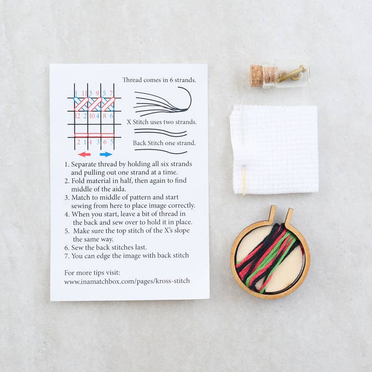 Marvling Bros-Pricking Perfect Mini Hoop Cross Stitch Kit in a Matchbox-xstitch kit-gather here online