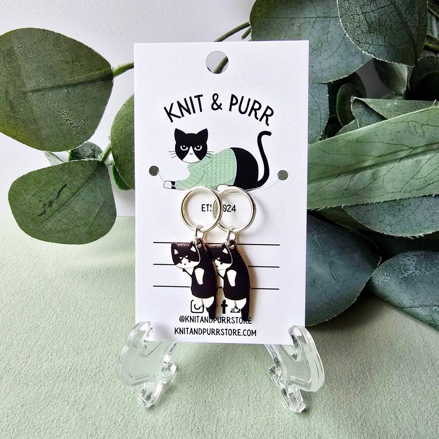 Knit and Purr-Hannah Tuxedo Cat Stitch Markers-knitting notion-gather here online