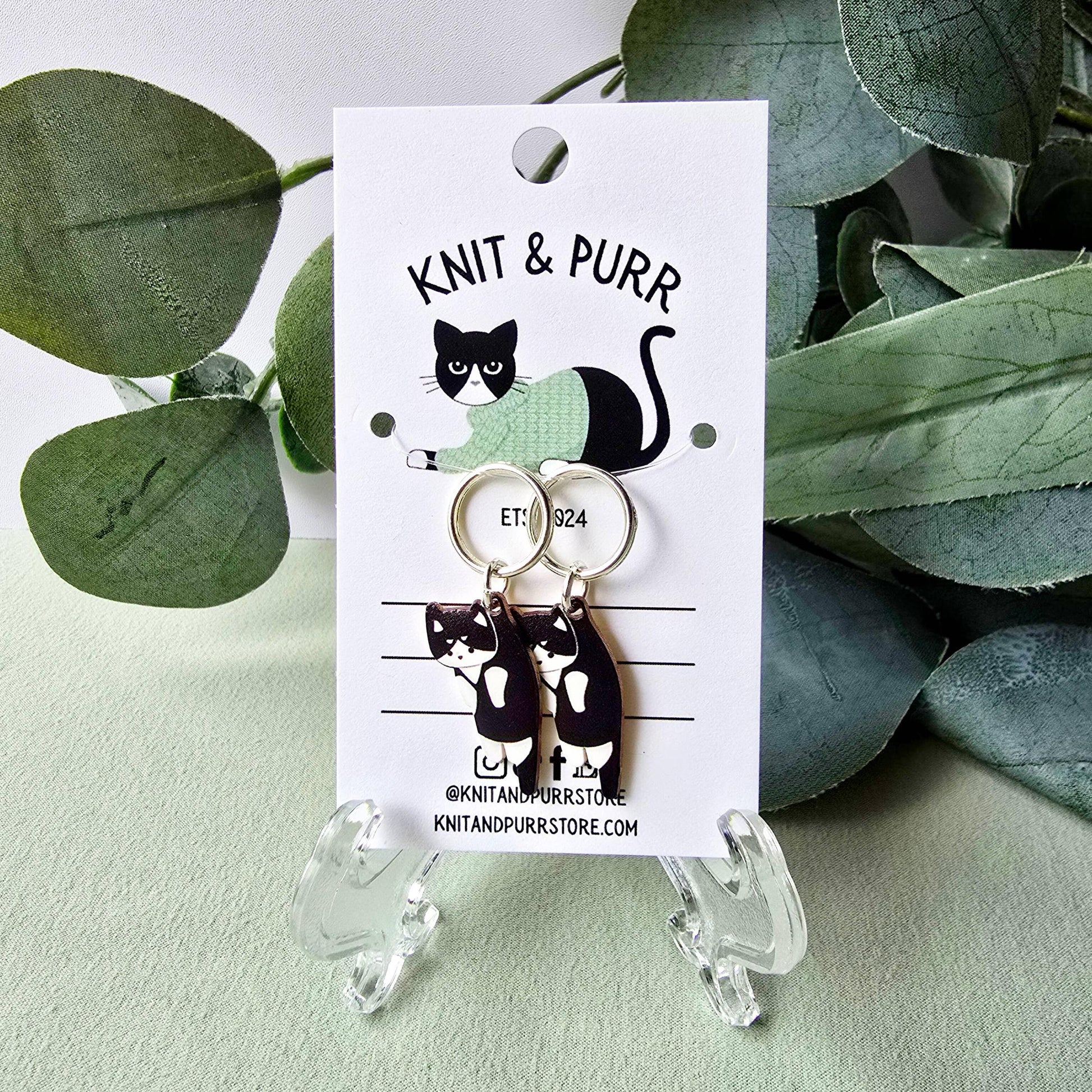 Knit and Purr-Hannah Tuxedo Cat Stitch Markers-knitting notion-gather here online