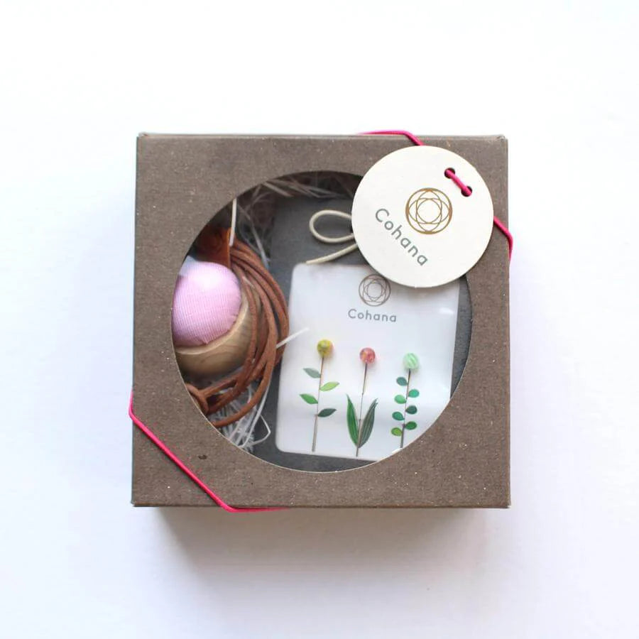 Cohana-Tombo-dama Sewing Pins & Cypress Pincushion Necklace Set-sewing notion-Pink-gather here online