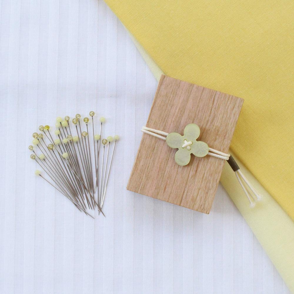 Cohana-Glass Sewing Pins in a Cherry-Wood Box-notion-Yellow-gather here online