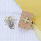 Cohana-Glass Sewing Pins in a Cherry-Wood Box-notion-Yellow-gather here online