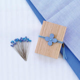 Cohana-Glass Sewing Pins in a Cherry-Wood Box-notion-Blue-gather here online