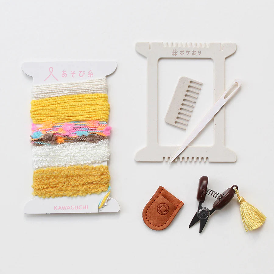 Cohana-Pokeori Weaving Kit & Seki Mini Scissors Set-weaving loom-Yellow-gather here online