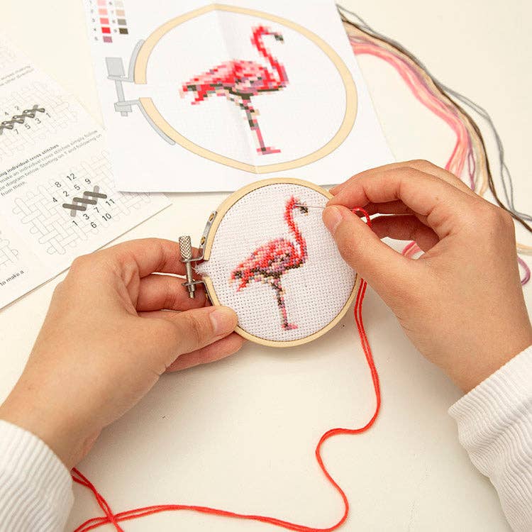 Kikkerland-Mini Cross Stitch Embroidery Kit Flamingo-xstitch kit-gather here online
