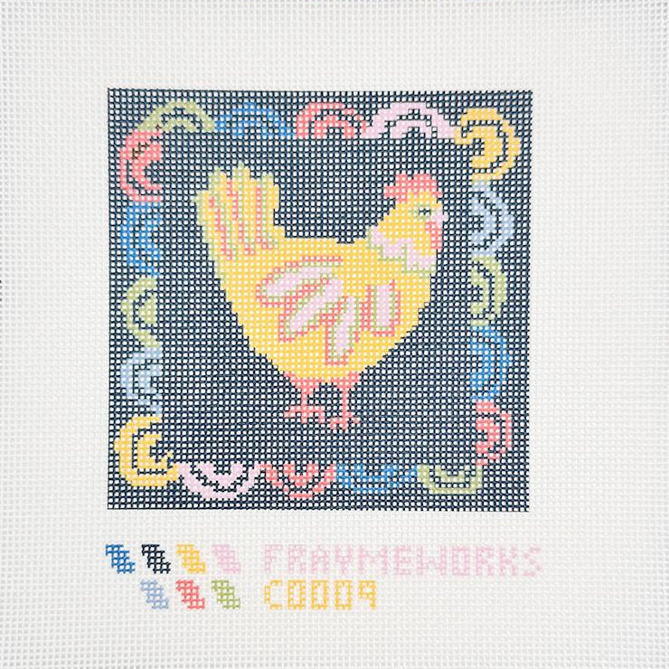 Fraymeworks-Matilda Chicken 4x4" Needlepoint Canvas-embroidery pattern-gather here online