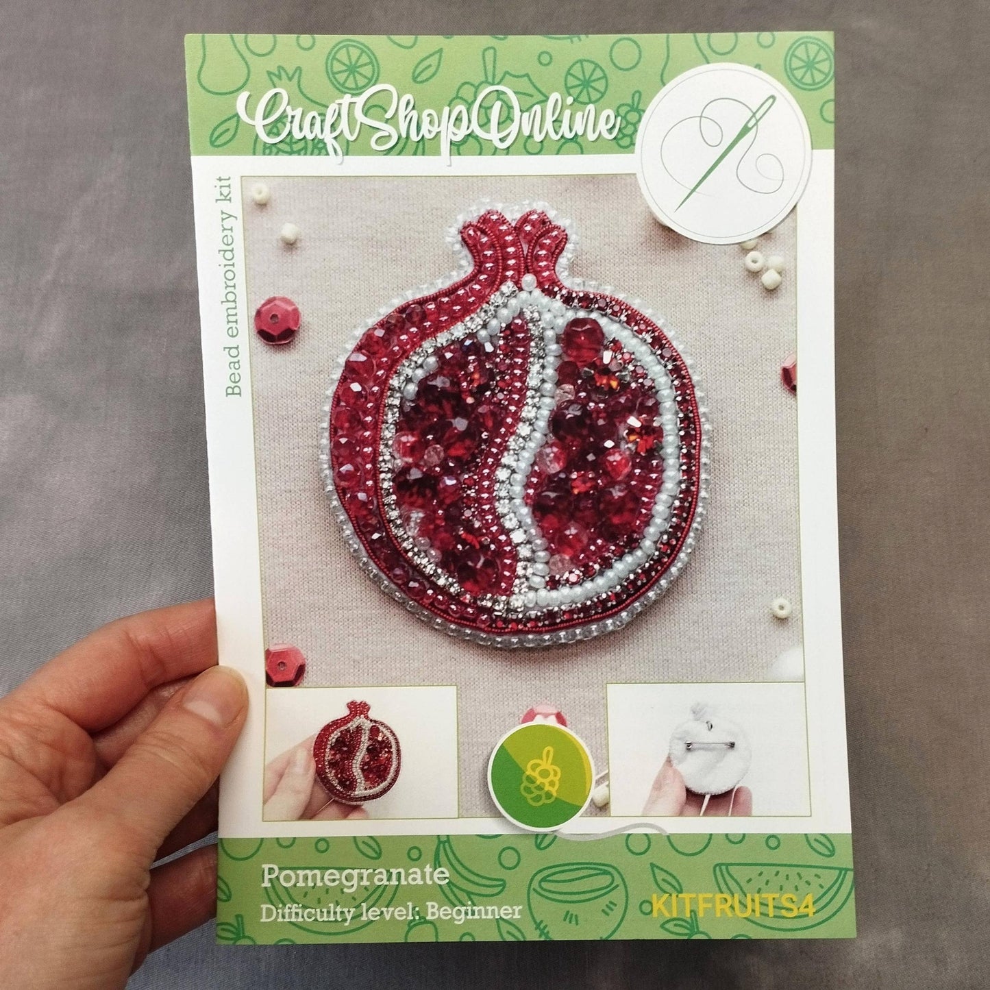 Pomegranate Brooch Kit: DIY Seed Bead Embroidery