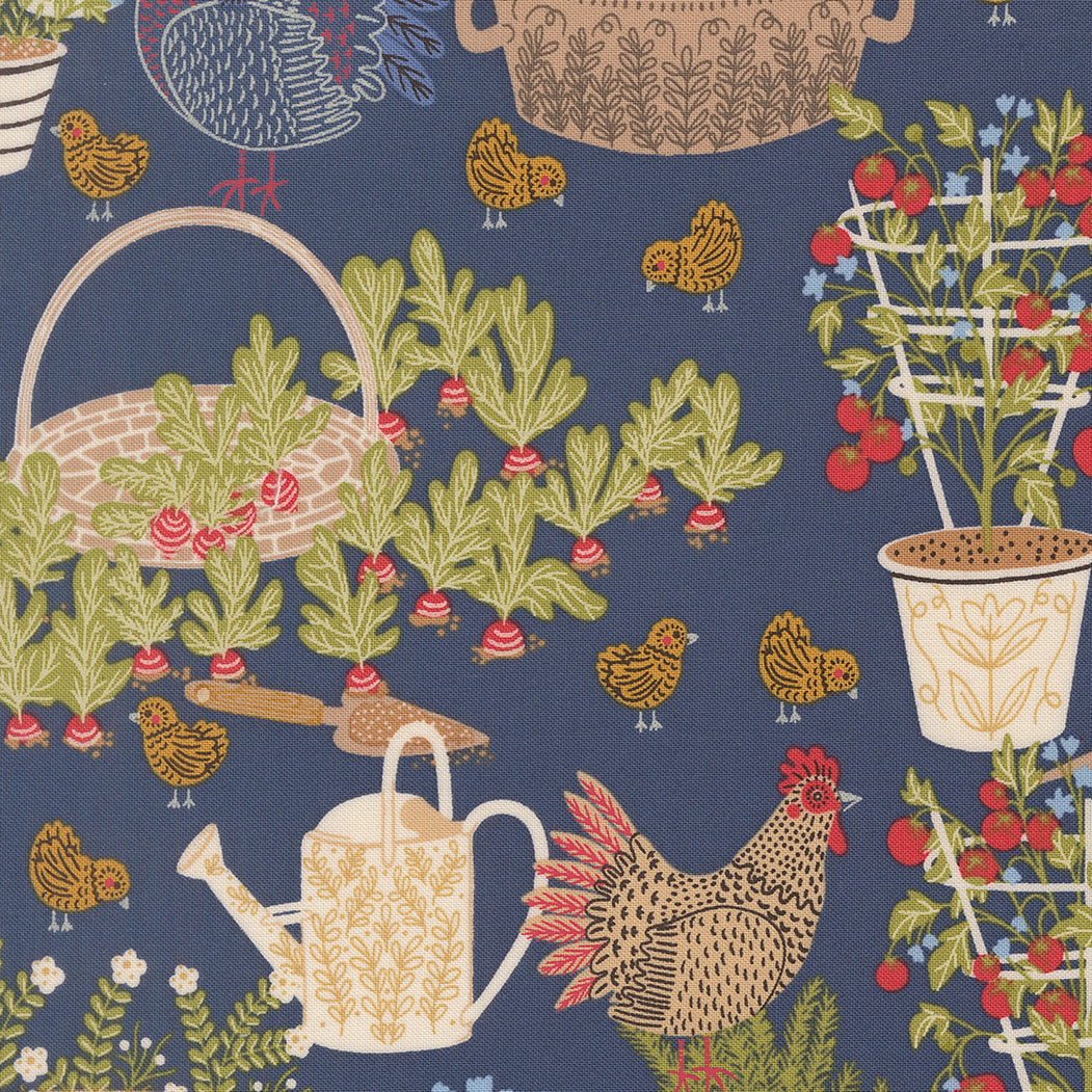 Moda-Chicken Garden Denim-fabric-gather here online