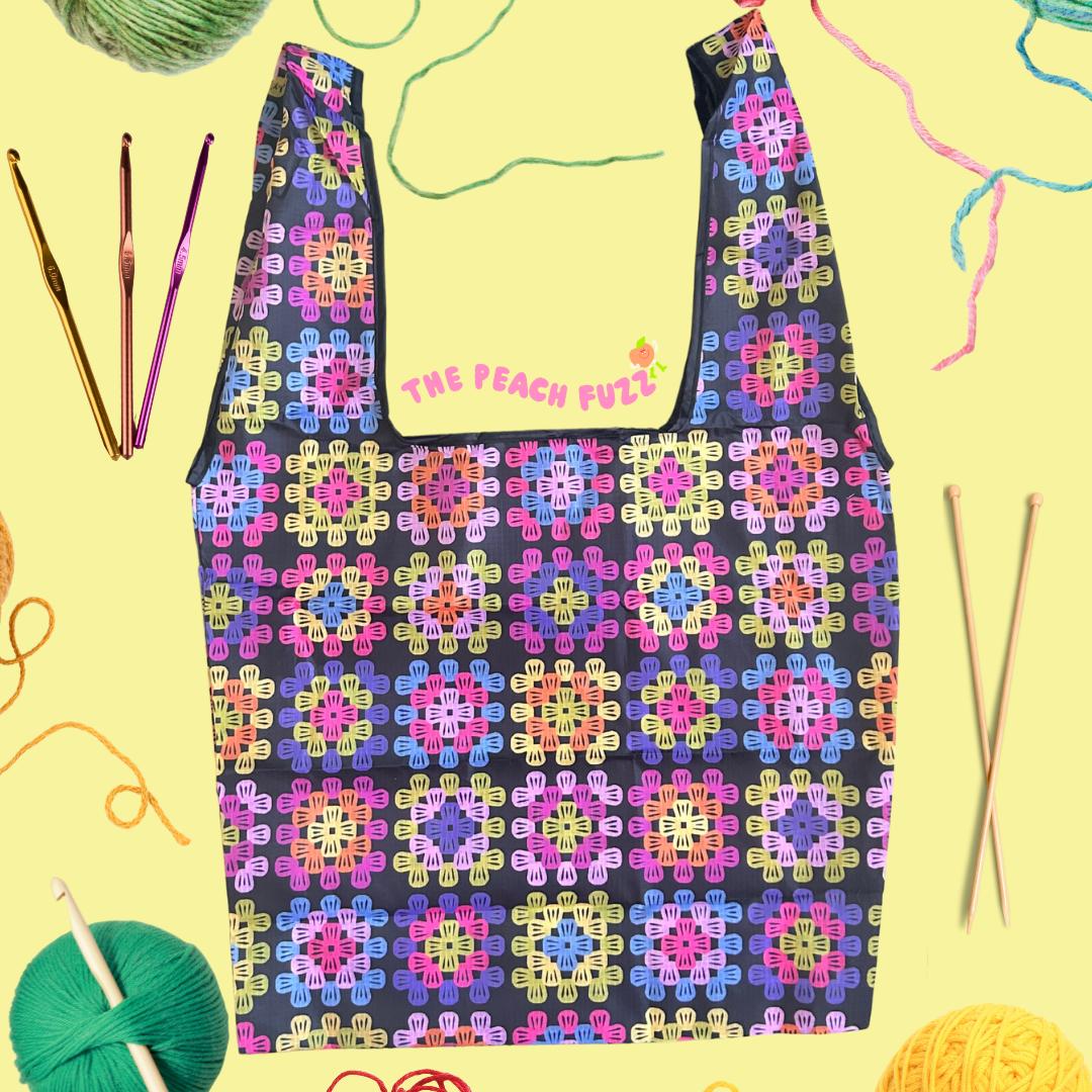 The Peach Fuzz-Granny Square Folding Shopper Tote-craft organizer-gather here online
