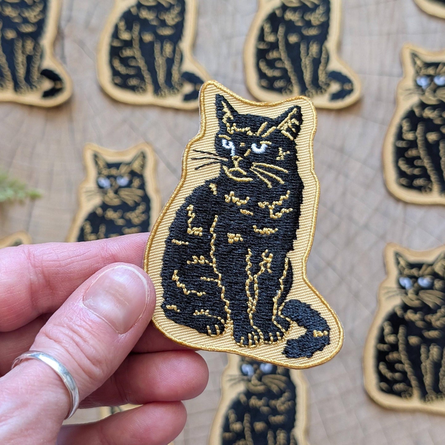 ilikesara-Sitting Black Disappointed Cat Iron-On Patch-patches + pins-gather here online