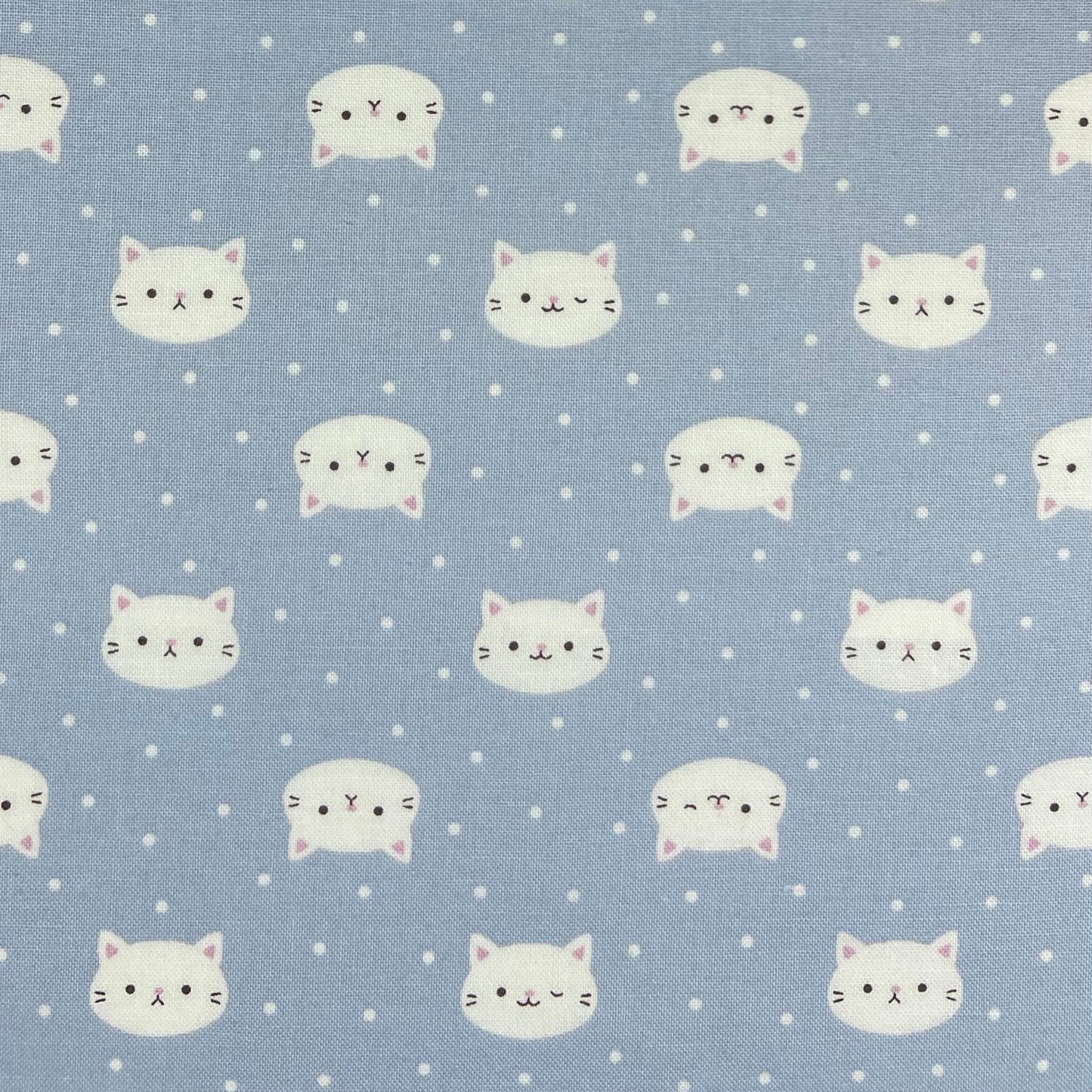 Cosmo-Soft Blue Cat Faces on Cotton Sheeting-fabric-gather here online