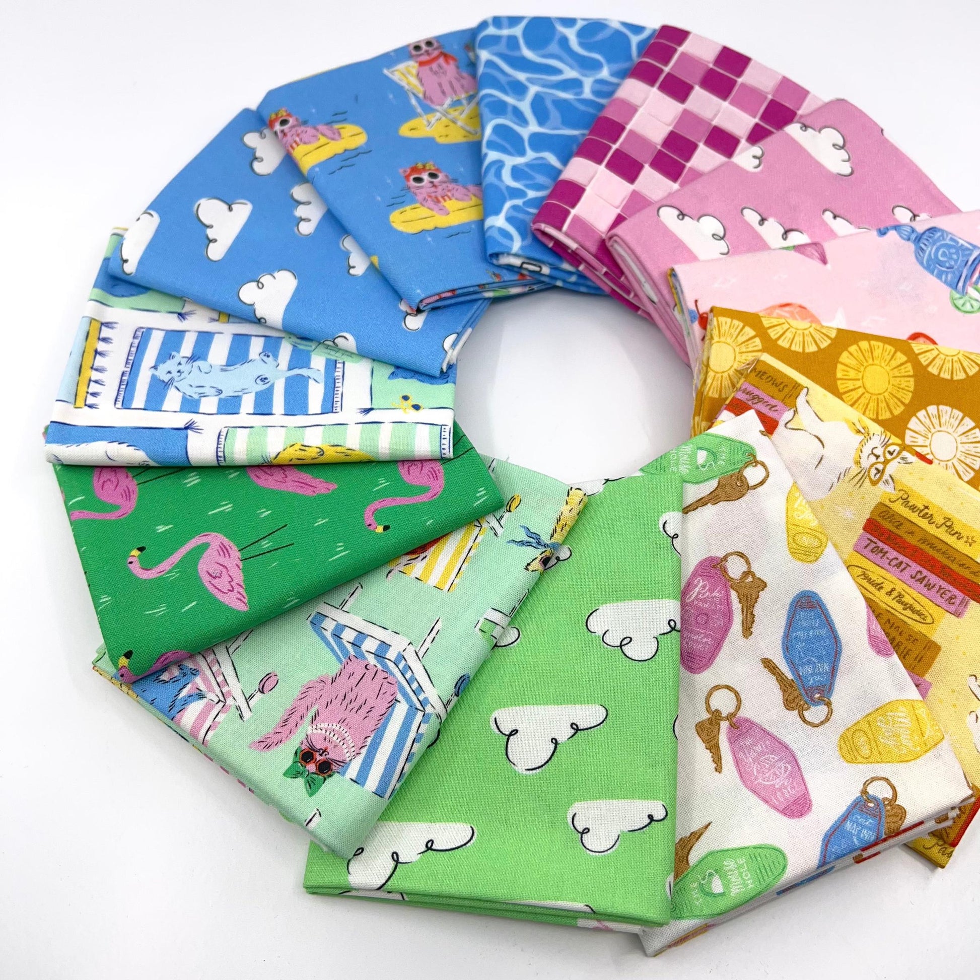 Cloud9-Fat Quarter Bundle of Poolside Purrfection (13 Pieces)-fat quarters-gather here online