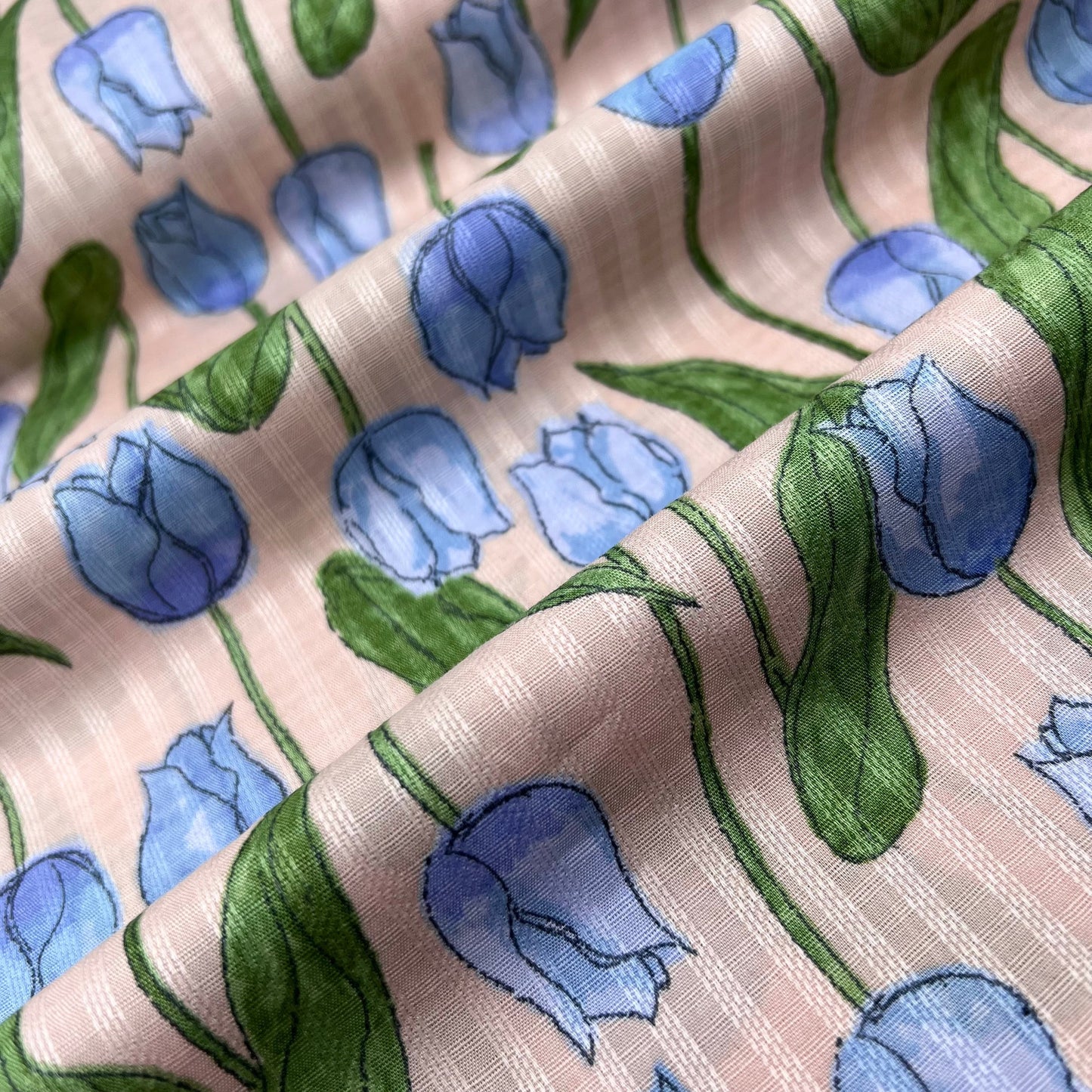 Westex-Blue Tulips on Cotton Dobby-fabric-gather here online