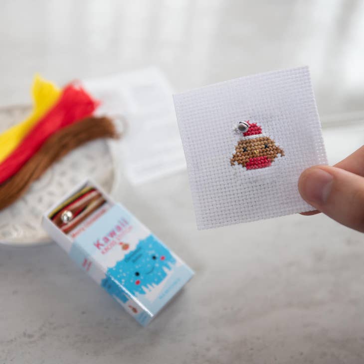 Marvling Bros-Kawaii Christmas Robin Mini Cross Stitch Kit in a Matchbox-xstitch kit-gather here online