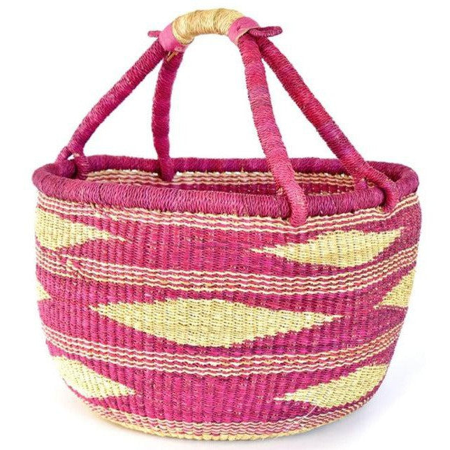 African Modern-Magenta Diamond Handwoven Decorative Bolga Basket-accessory-gather here online