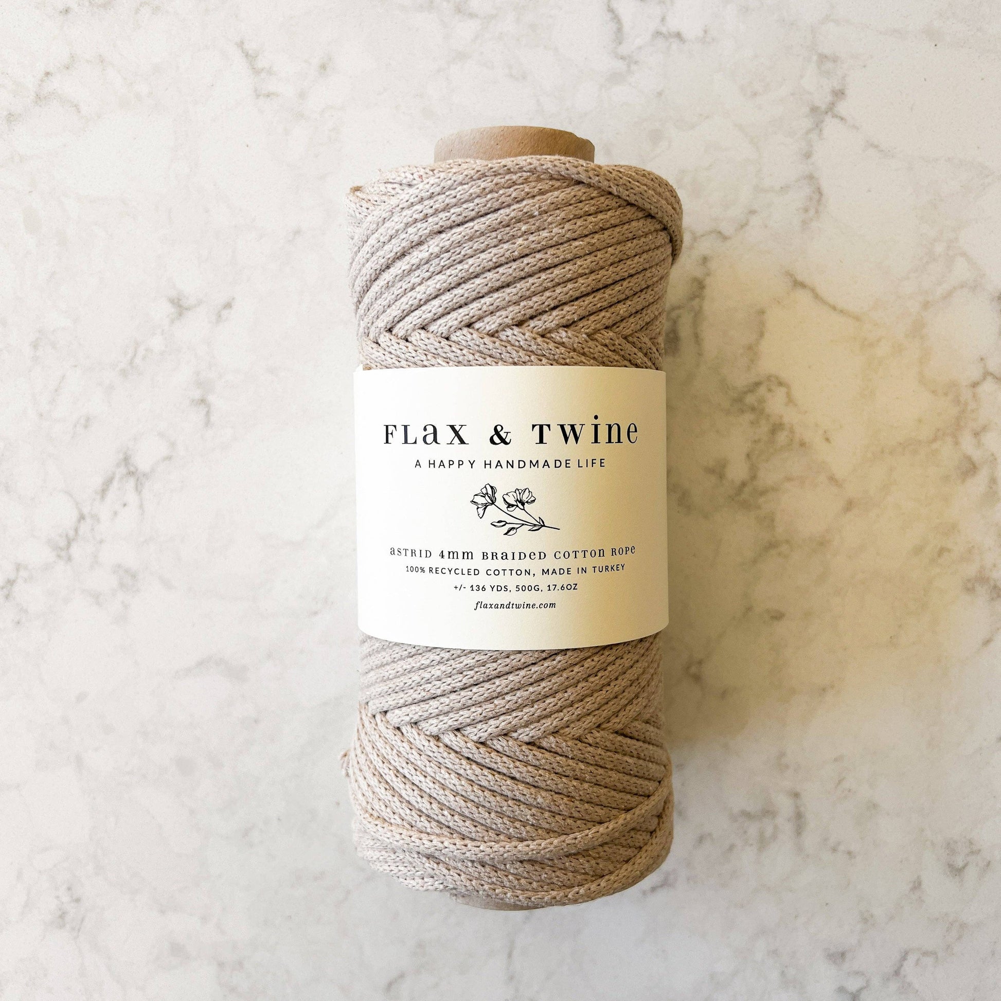 Flax & Twine-4mm Astrid Braided Cotton Rope-yarn-Mushroom-gather here online